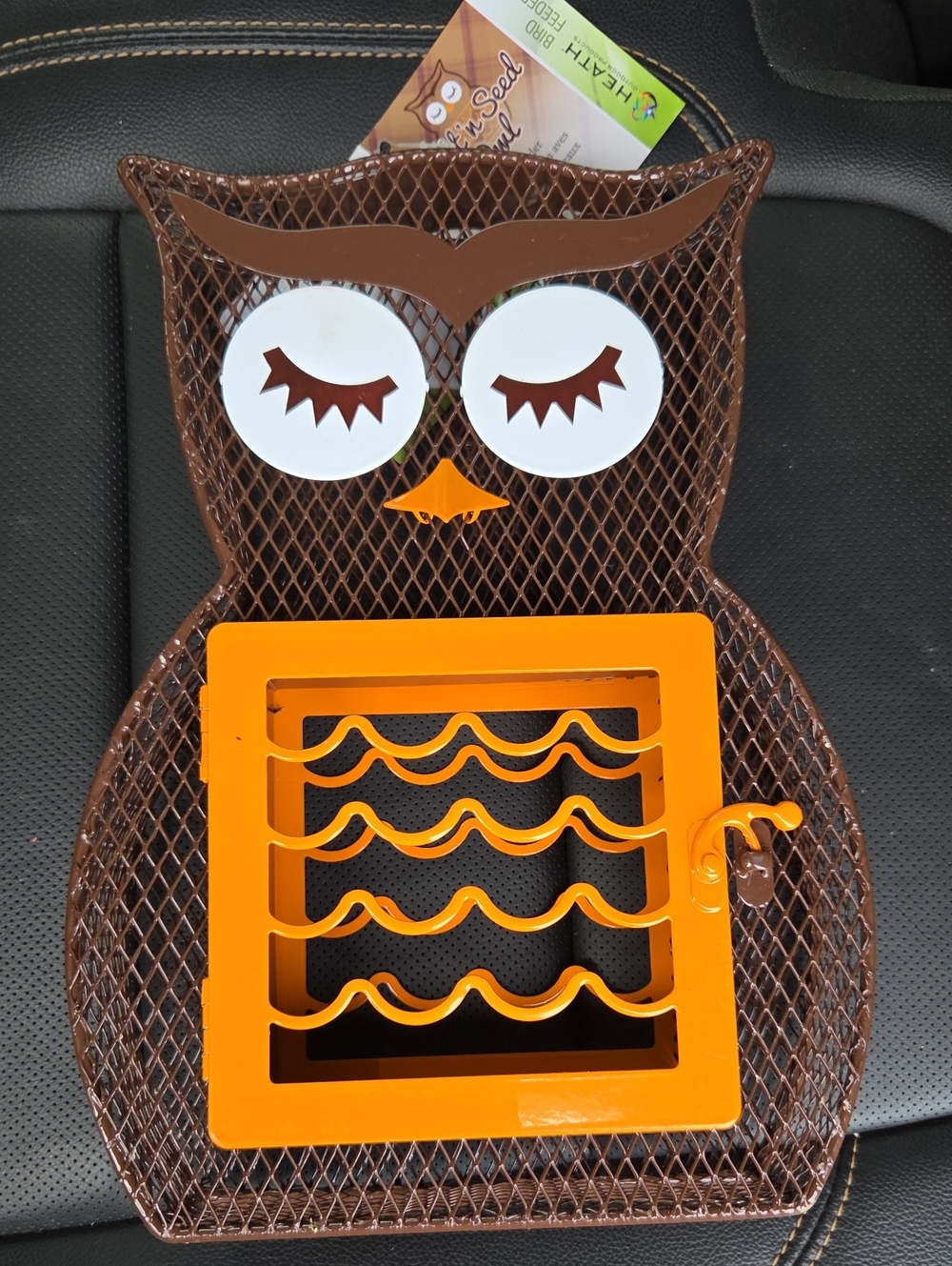 Owl-Shaped Metal Bird Suet Feeder in Brown and Orange